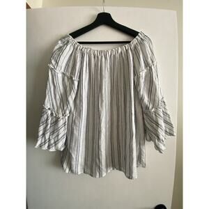 Drew for Anthropologie White 3/4 Sleeve Blouse Navy Stripes Size M Super Soft